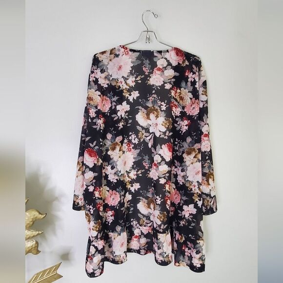 North Style Soft Evening Floral Mesh Shrug, Open Front, 3/4 Sleeves Size 3x - Picture 10 of 13